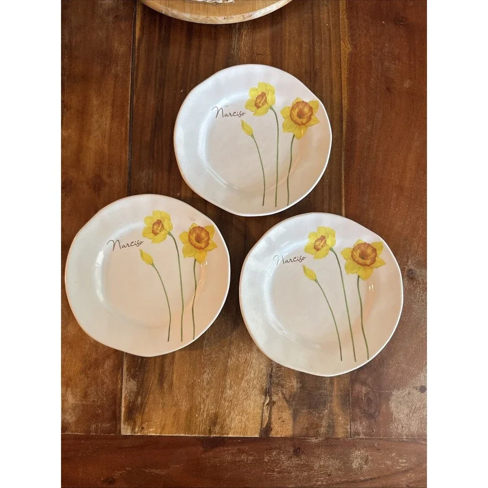 Vtg Opificio Etico Ceramiche Floral Salad Plates Set Of Three Made In Italy